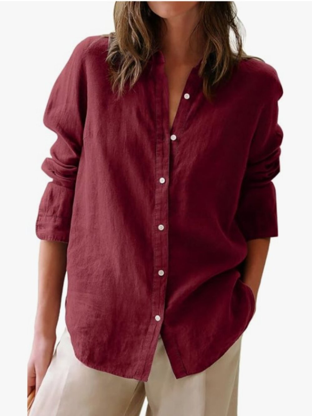 Aoudery 100% Cotton Long Sleeve Oxford Button Down Shirt XS Burgundy Wine